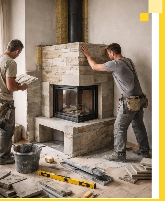 Угловые камины под ключ проект, монтаж и отделка в Можге