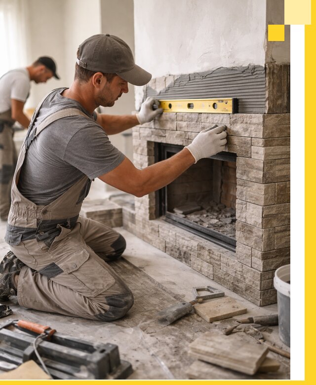 Облицовка каминов в Можге, монтаж и отделка натуральным камнем