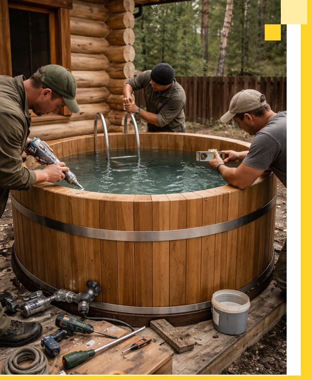 Строительство бань с купелью под ключ и отделкой в Можге