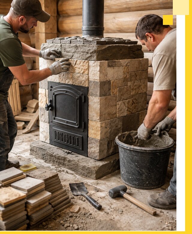 Облицовка банной печи под ключ в Можге: камень и плитка