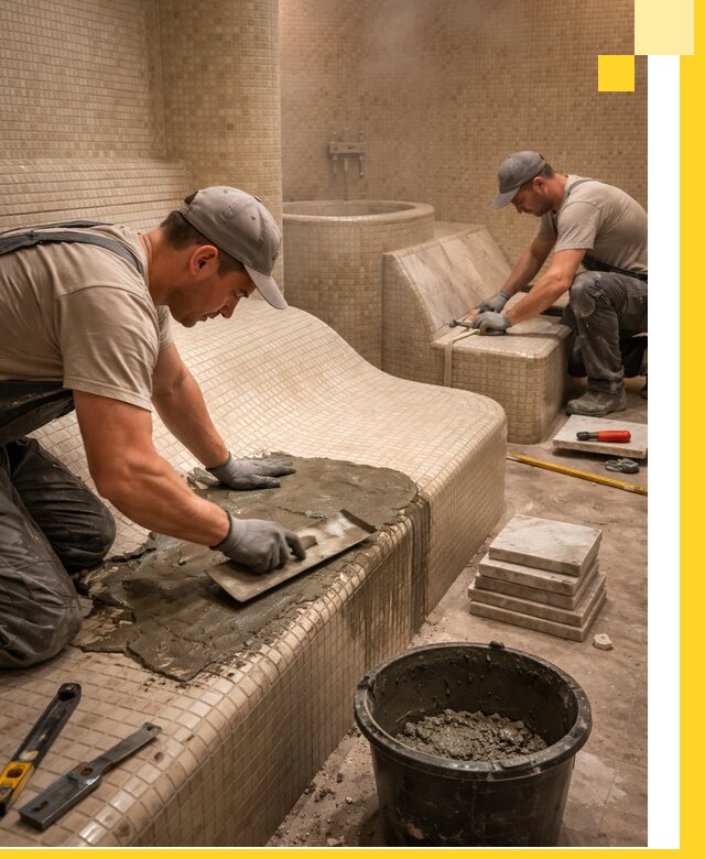 Лежаки для хамама под ключ в Можге, проект и монтаж