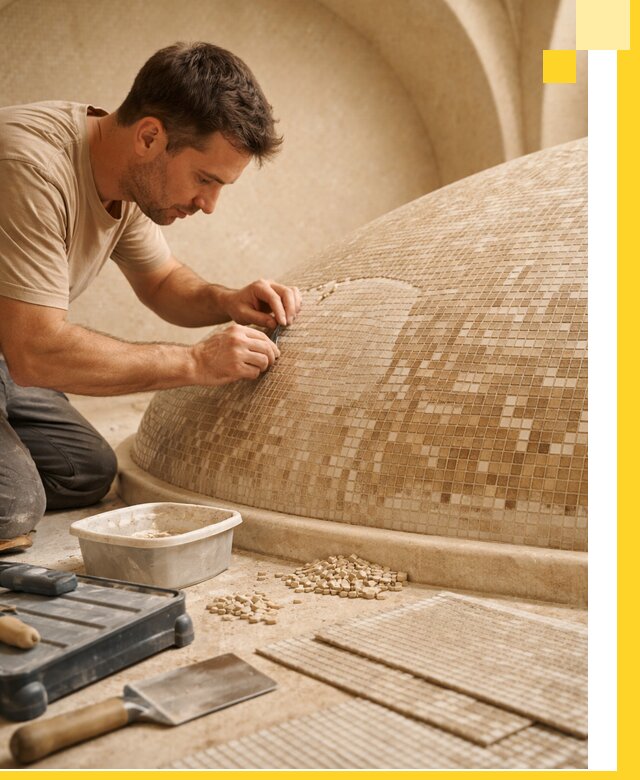 Профессиональная укладка мозаики для хамама под ключ в Можге